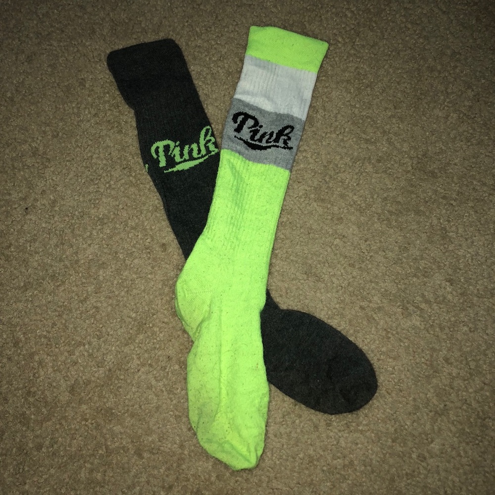PINK Grey and Neon Green Long Socks